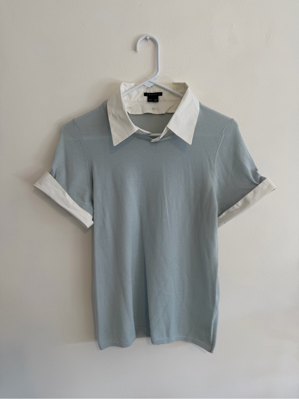 Theory Layered Merino Wool Short Sleeve Top with Detachable Collar & Cuffs